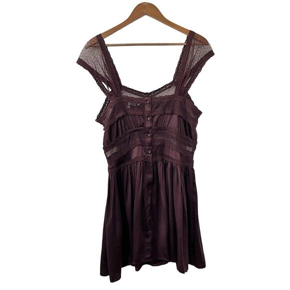 Fillyboo 100% Silk Sheer Camisole Mini Dress Size L Purple Dark Romantic Fairy - Picture 1 of 8